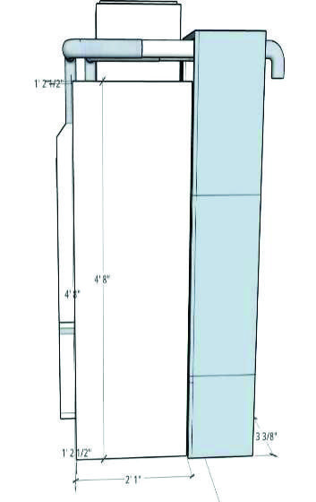 Technical drawing of a tall rectangular object.