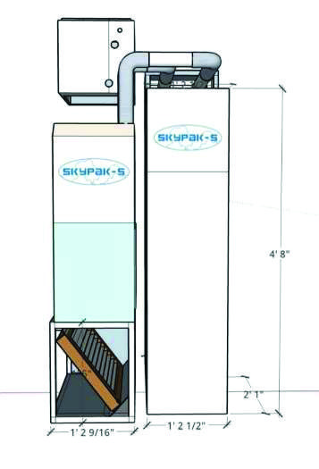 Industrial air filtration system with dimensions.