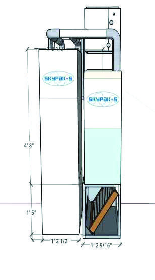 Skypak-5 machine diagram with measurements.