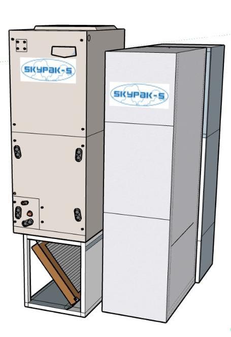 Skypak-S HVAC unit illustration with logos.
