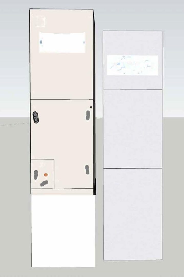 Two tall, rectangular metal lockers.