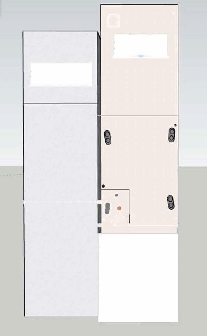Two tall, stacked industrial control panels.